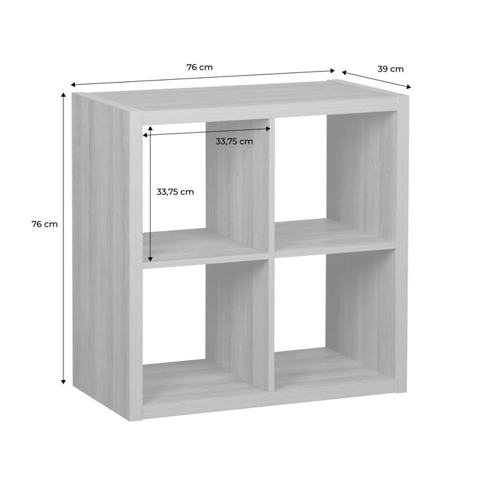 Etagère bibliothèque cubique 2 niveaux 4 compartiments. casiers. effet bois de manguier. L 76 x P 39 x H 76cm