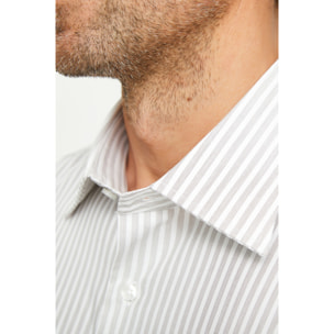 Camicia Uomo 1 Bottone Italiano Slim Cotone Riga Media Verde Medio/Bianco