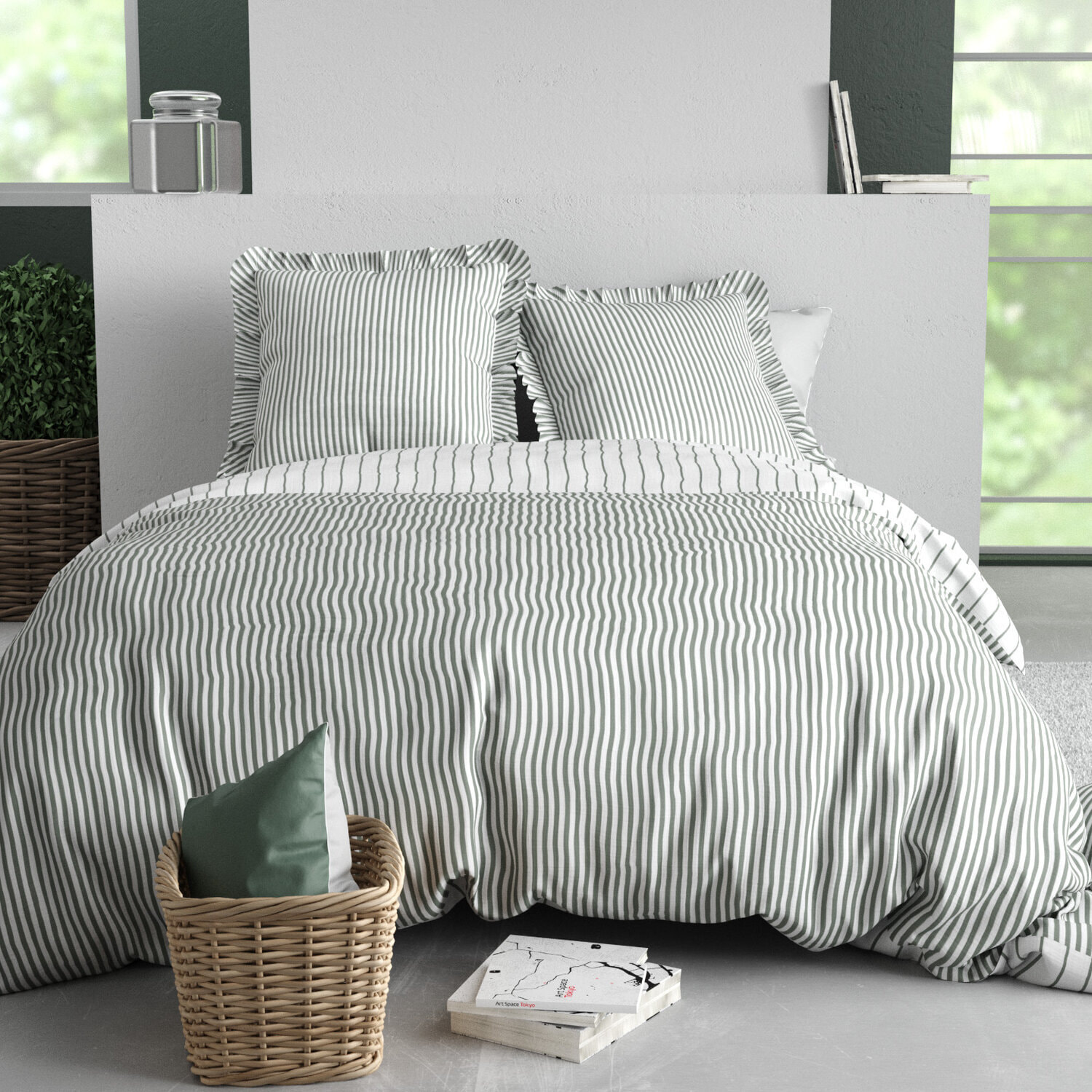 Parure housse de couette imprimé 100% coton - napoli - vert