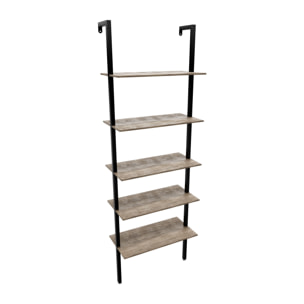 Komo - Scaffale Libreria a Muro 60x185x30 cm 5 Ripiani in Legno Bleach Struttura in Metallo Nero
