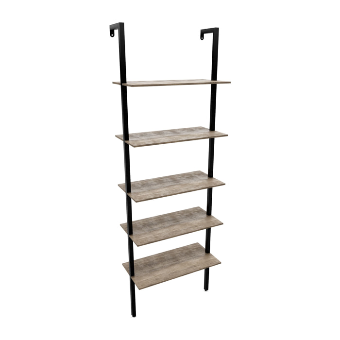 Komo - Scaffale Libreria a Muro 60x185x30 cm 5 Ripiani in Legno Bleach Struttura in Metallo Nero
