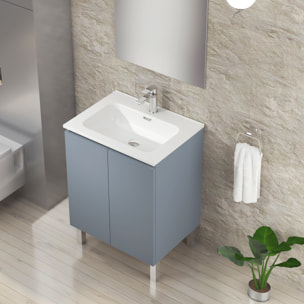 Ensemble de Salle de Bain Lust | 60 cm Bleu | Deux Portes | Lavabo Encastré | N'inclut pas le Miroir | Meuble Assemblé | Alday