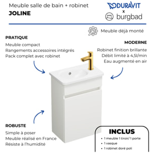 Pack meuble suspendu lave-mains Joline blanc mat + Robinet lave-mains eau froide Duravit Wave Doré poli