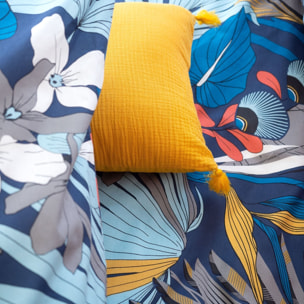 Parure housse de couette satin de coton bleu