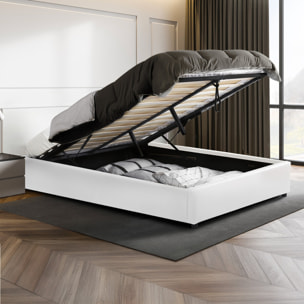 Lit coffre Otto en similicuir blanc avec sommier 140x190cm