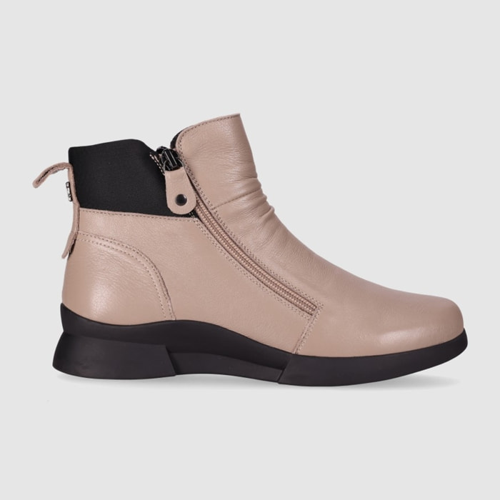 Botines de Piel - Taupe - Tacón: Bajo