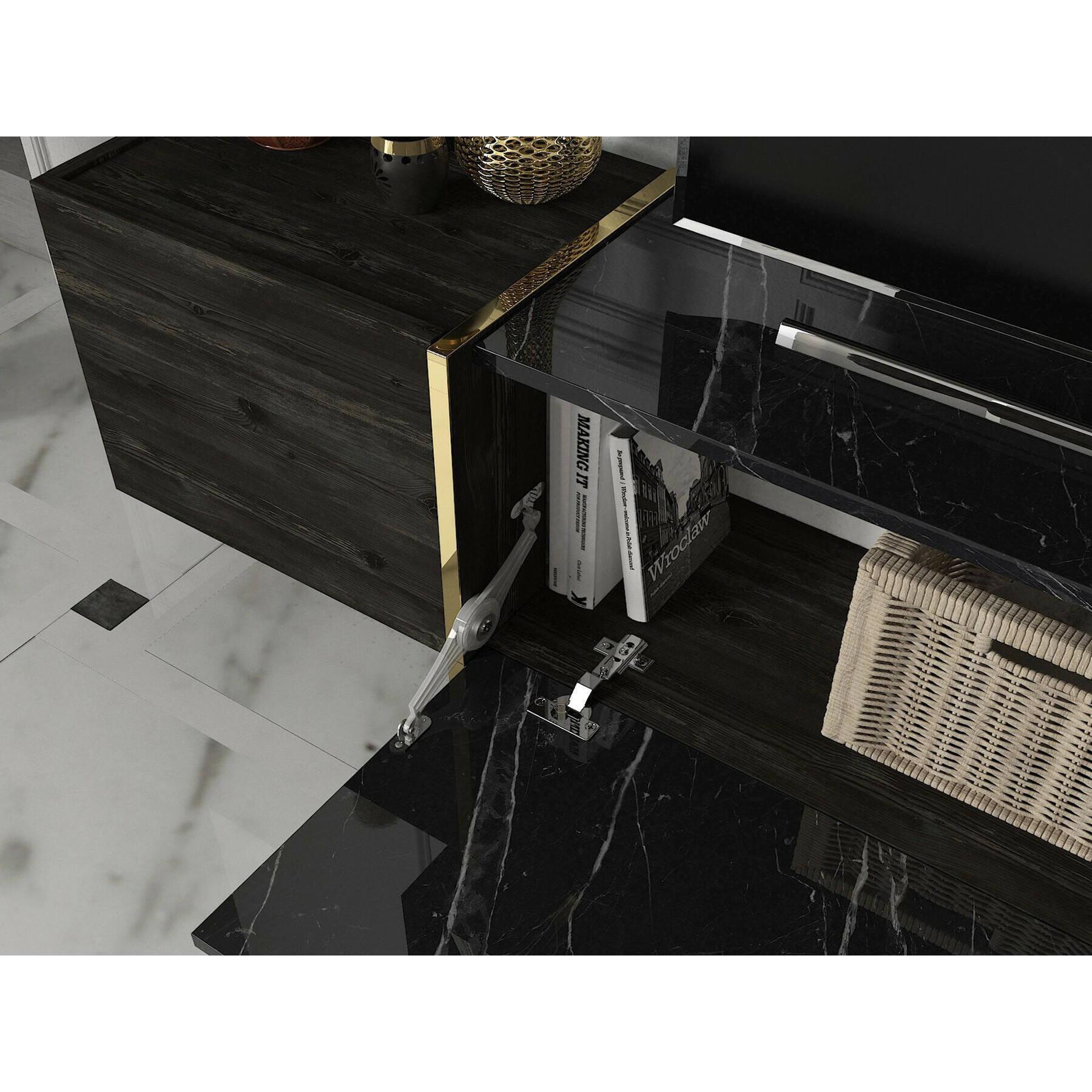 Mobile porta TV Dpascutt, Credenza da soggiorno, Armadio basso per TV, Base parete attrezzata, 180x32h45 cm, Nero e Oro