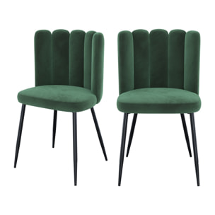 Lot de 2 chaises en velours vert et pieds en métal - Rosy