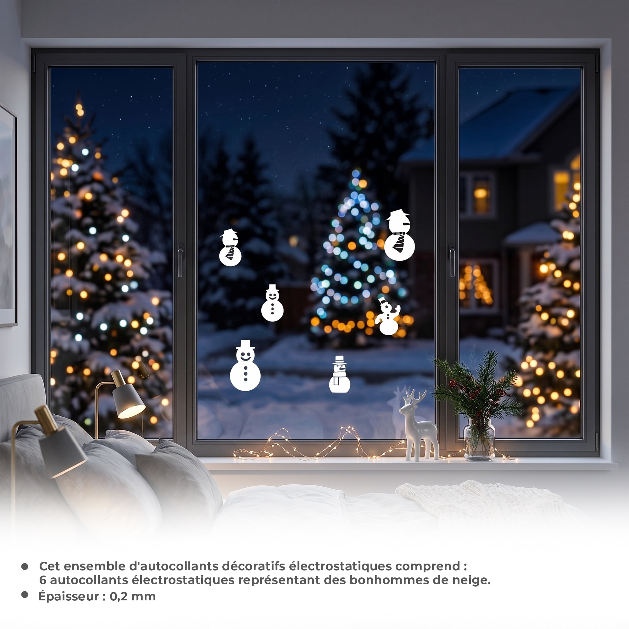 Stickers électrostatiques bonhommes de Noël - Autocollants adhésifs fenêtres noël - décoration fêtes