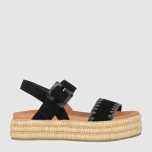 Sandalias de Serraje - Negro - Tacón: 5 cm