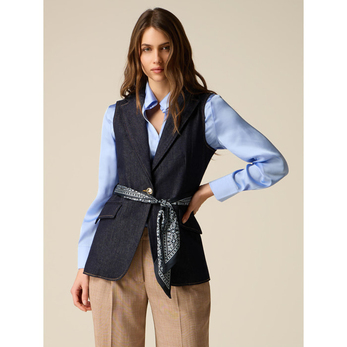 Oltre - Gilet in denim con cintura foulard - Blu
