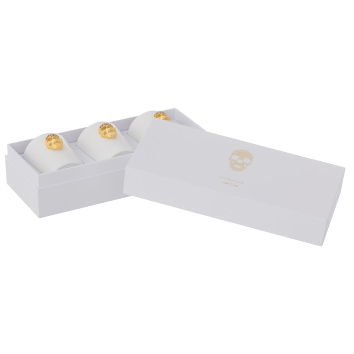 J-Line bougie parfumée Crâne Nuit Blanche - White Floral Tonk -blanc - 16H - boîte de 3