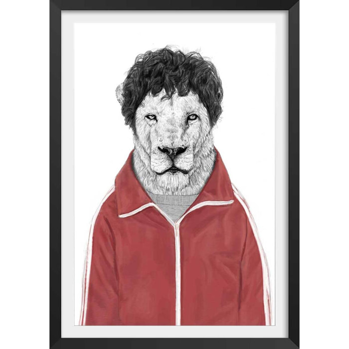 Affiche enfant lion  Affiche + cadre en bois - Noir