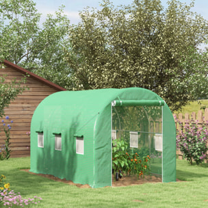 Invernadero de Túnel 400x200x205 cm Invernadero de Jardín con Puerta Enrollable y 6 Ventanas Cubierta PE 140 g/m² Marco de Metal para Cultivo Plantas Verduras Verde