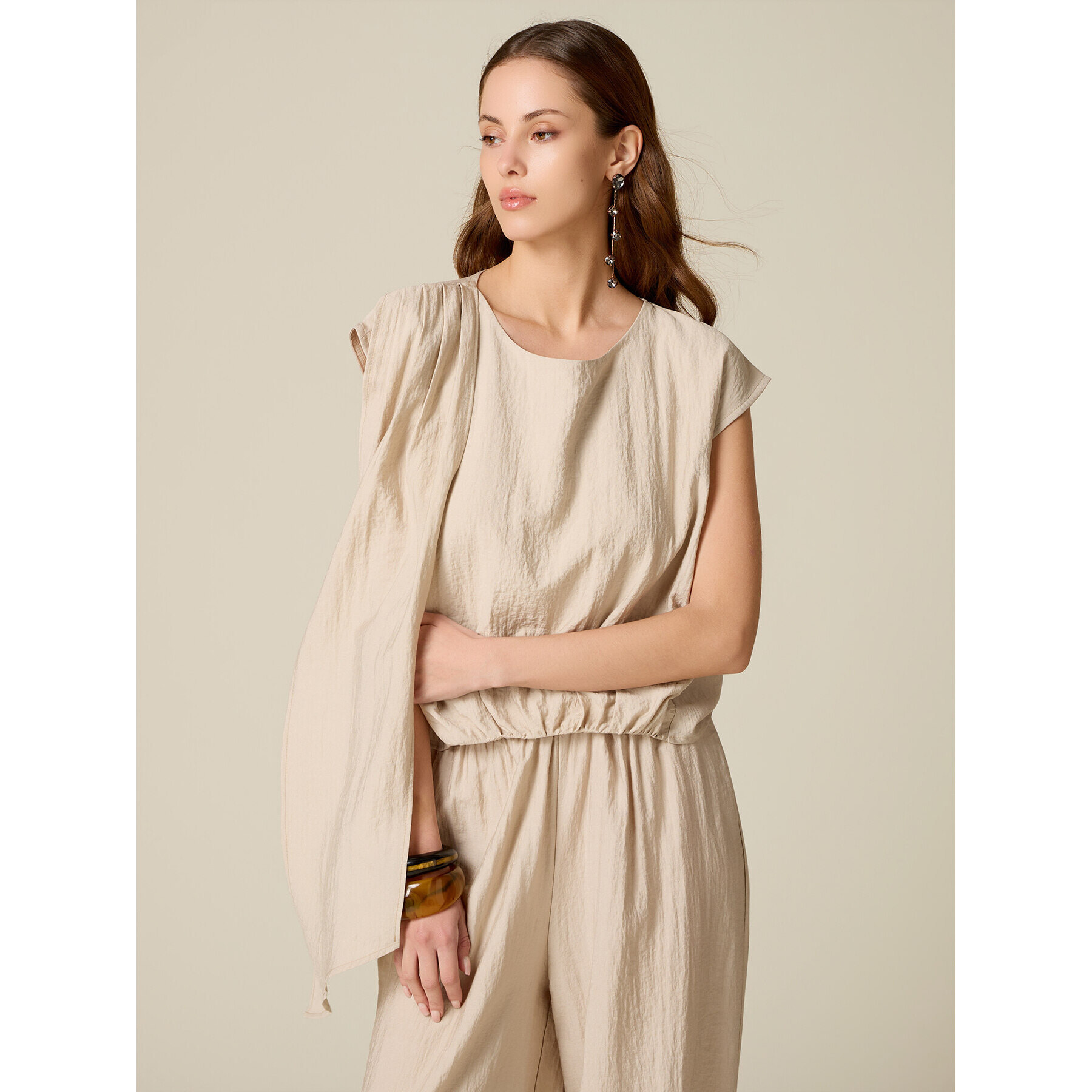 Oltre - Blusa in misto viscosa con drappeggio - Beige