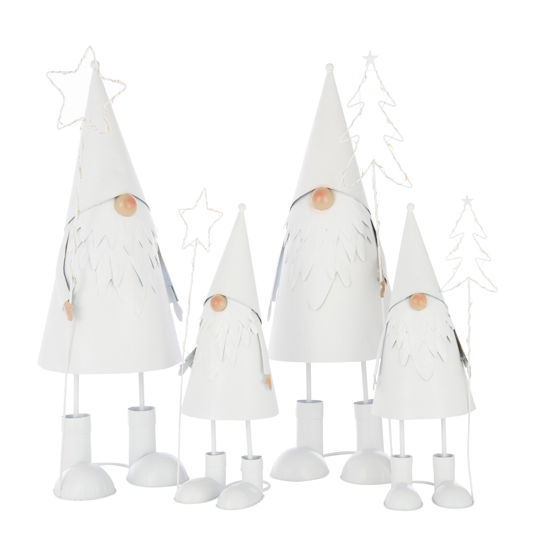 J-Line figurine Père Noël Étoile + Arbre - polyrésine - blanc - large - 2 pièces - lumières LED