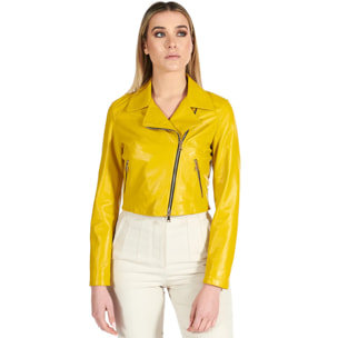 Giacca corta in pelle giallo stile chiodo