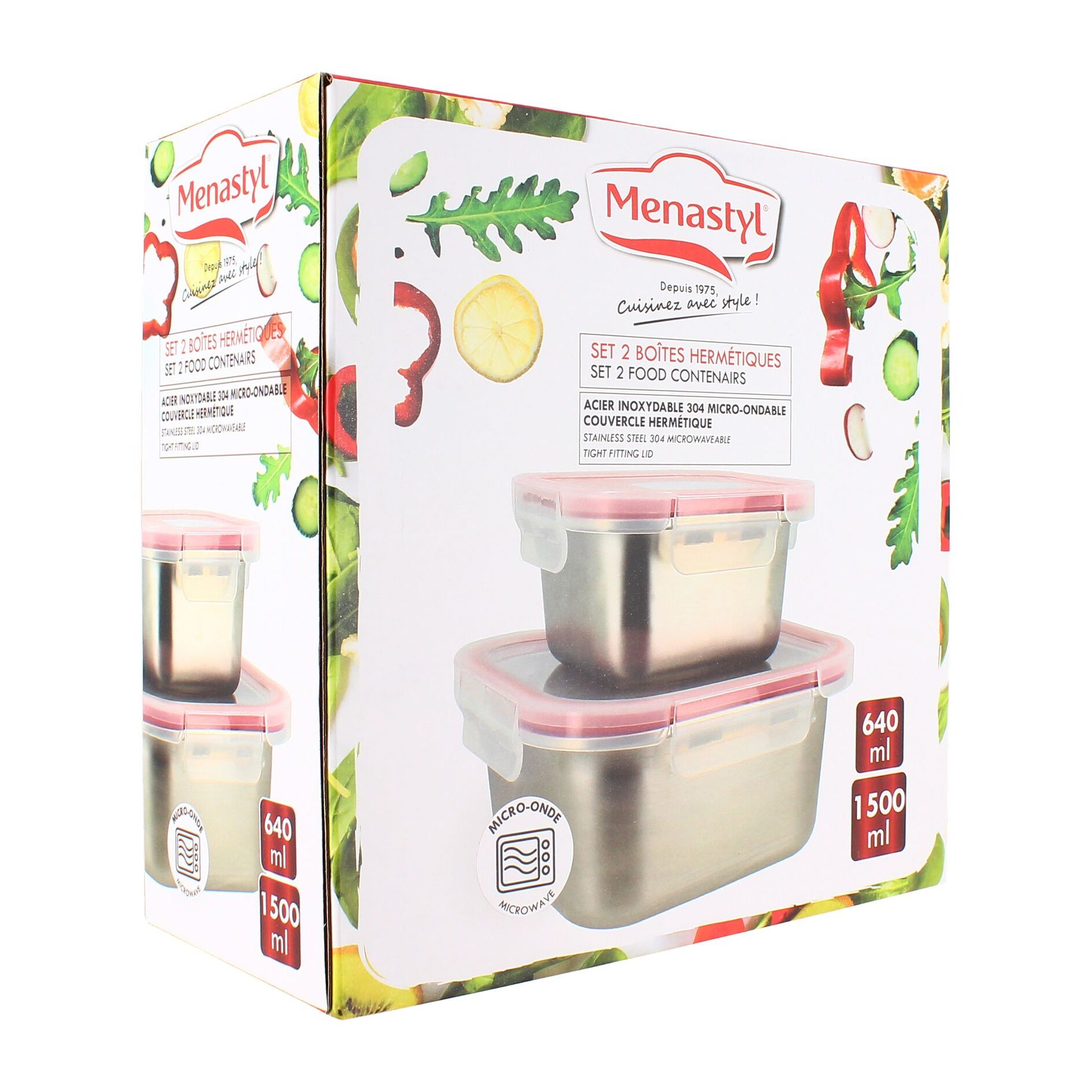 Lot de 2 boîtes hermétiques en acier inoxydable