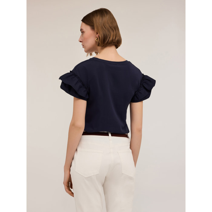 Motivi - T-shirt con maniche volant - Blu