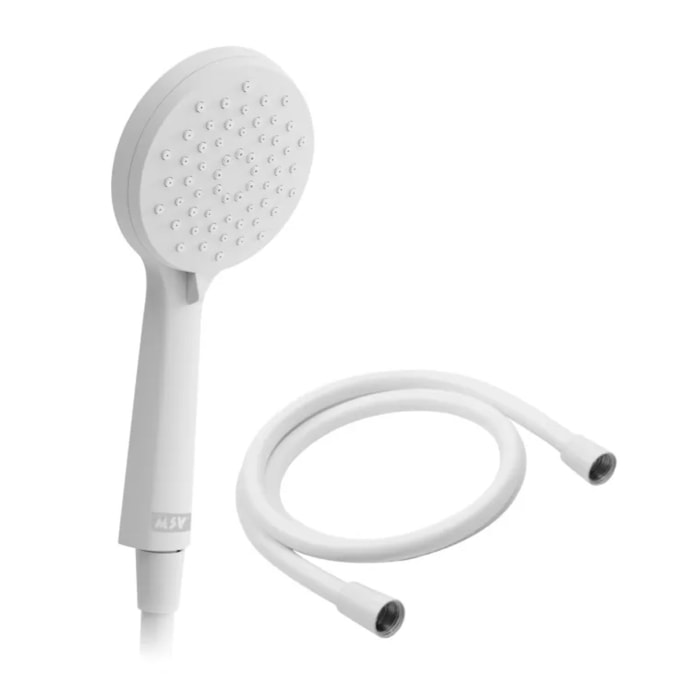 Pommeau de douche MSV Isao Ø 100 mm avec flexible 150 cm – 3 fonctions – Économie d'eau 69 % – Blanc matt