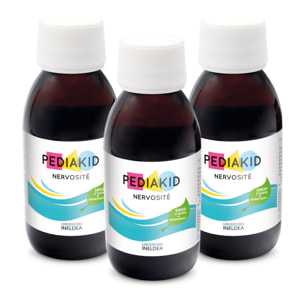 PEDIAKID - Complément Alimentaire Naturel Pediakid Nervosité - Formule Exclusive au Sirop d'Agave - Favorise l'Apaisement - Réduit l'Agitation - Arôme Naturel Cassis - Lot de 3 Flacons de 125 ml