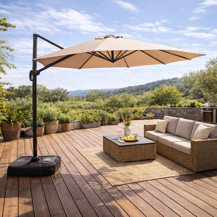 Parasol octogonal Ø 350cm déporté taupe en aluminium TARGA