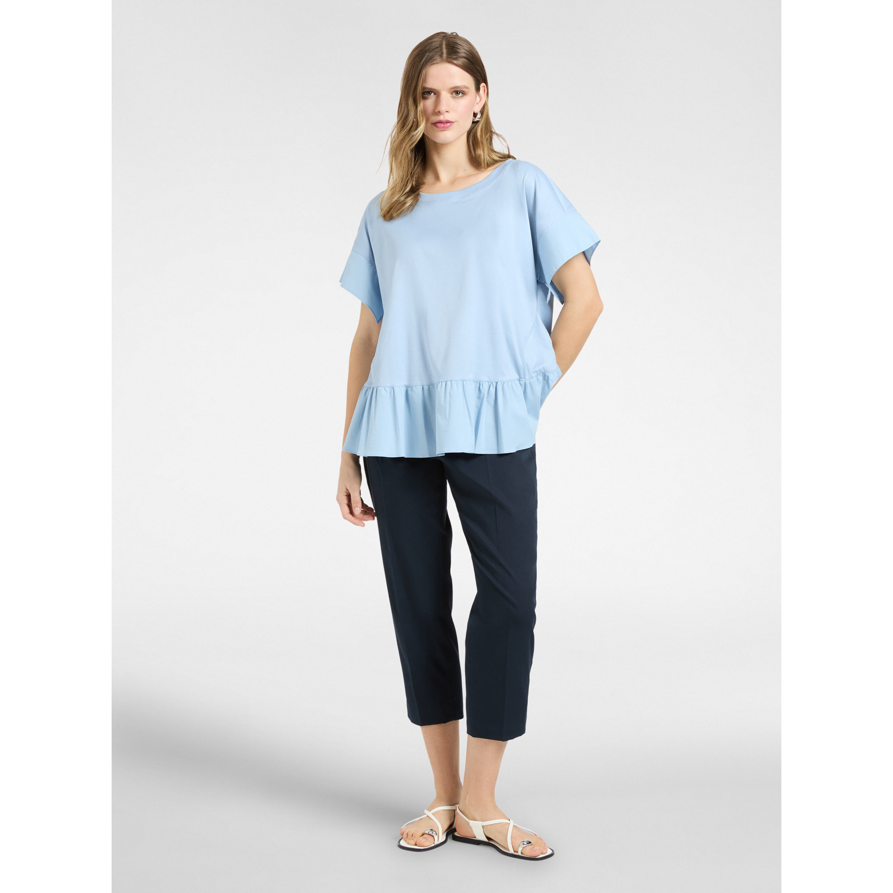 Elena Mirò - T-shirt con volant al fondo - Azzurro