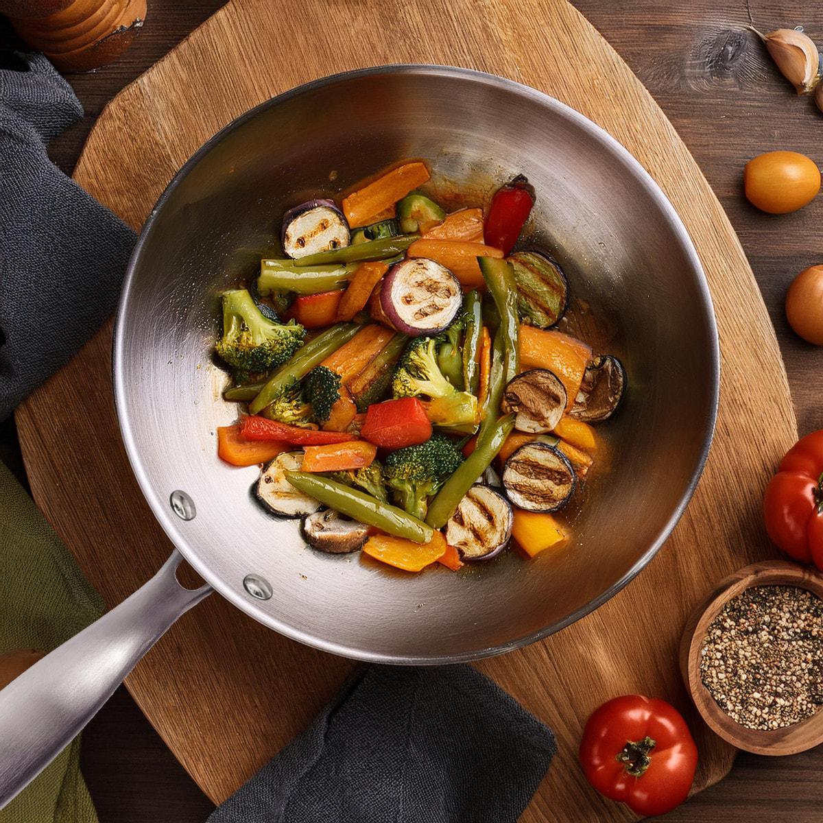 Gourmet - Wok de 28 cm de inoxidable triply
