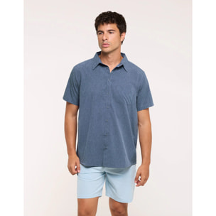 Camisa Manga Corta Azul Jaspeado - Camilando