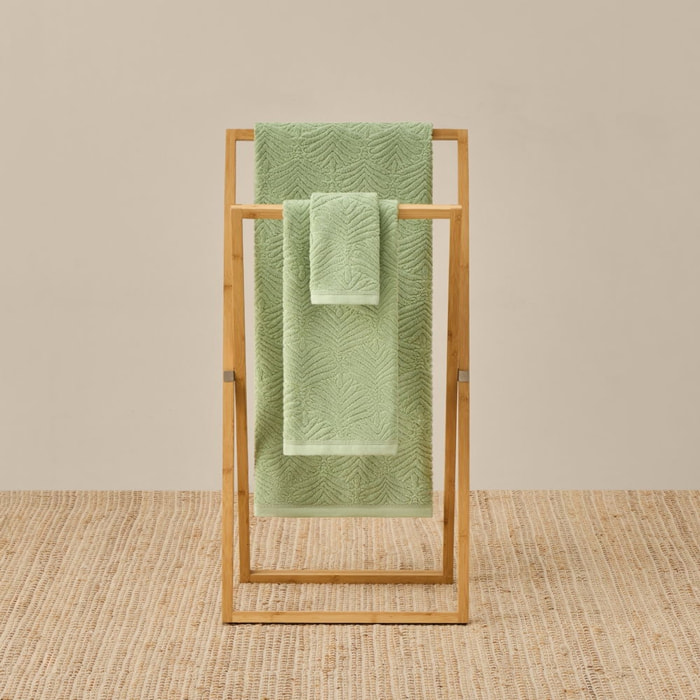 Toalla de baño de rizo jacquard hojas Palmir color verde 100% Algodón