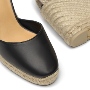 Alpargatas de cuña de mujer Carina en cuero y cierre de lazo