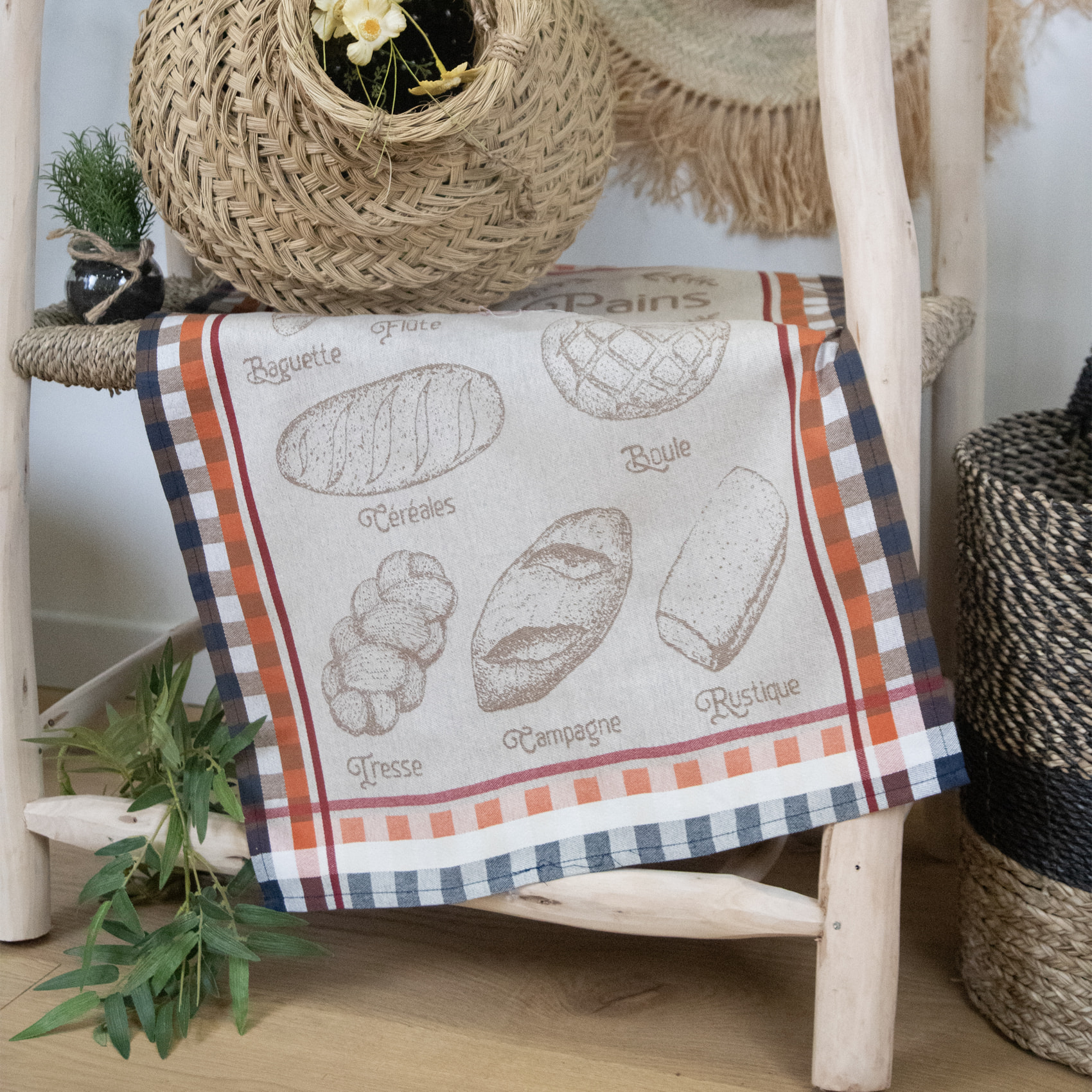 Torchon en coton pains tradition française - Ecru