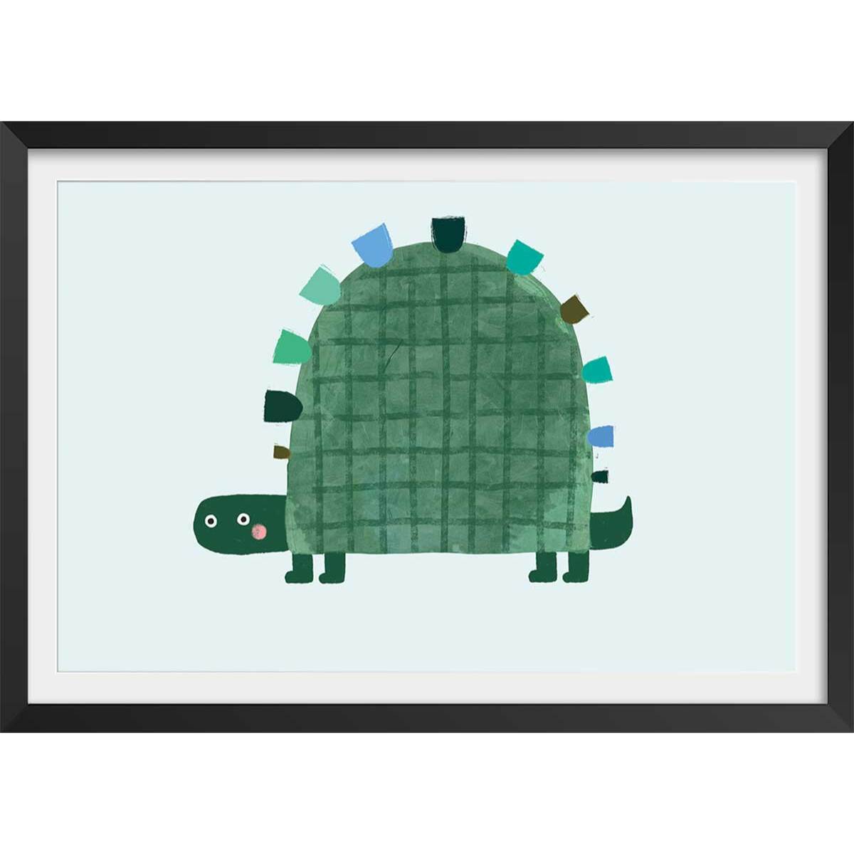 Affiche enfant tortue verte  Affiche + cadre en bois - Noir