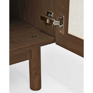 Meuble TV en bois massif et toile de lin avec 2 portes ton noyer 150x40cm Hauteur: 40 Longueur: 150 Largeur: 42