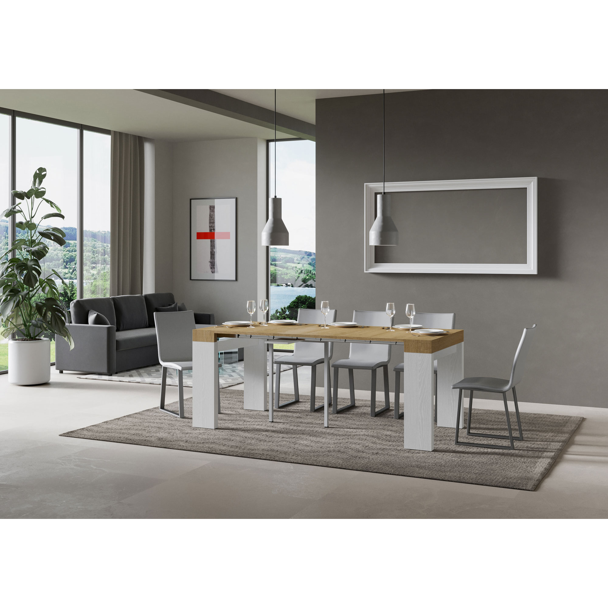 Console Roxell Small cm.90x42 (extensible à 196) dessus Chêne Nature structure Frêne Blanc