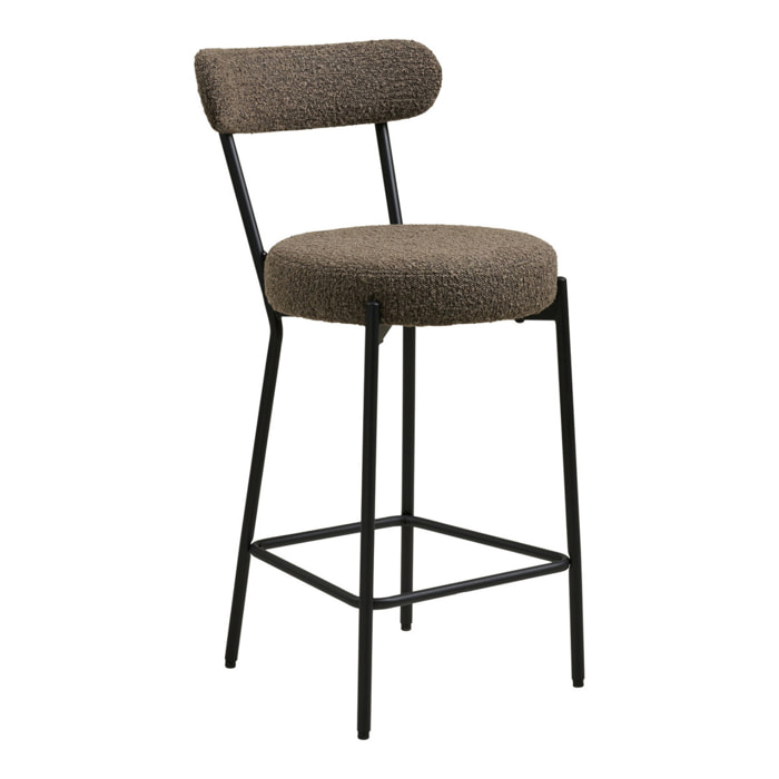 Badalona - Sgabello counter in bouclé marrone con gambe nere 39x46x90 cm