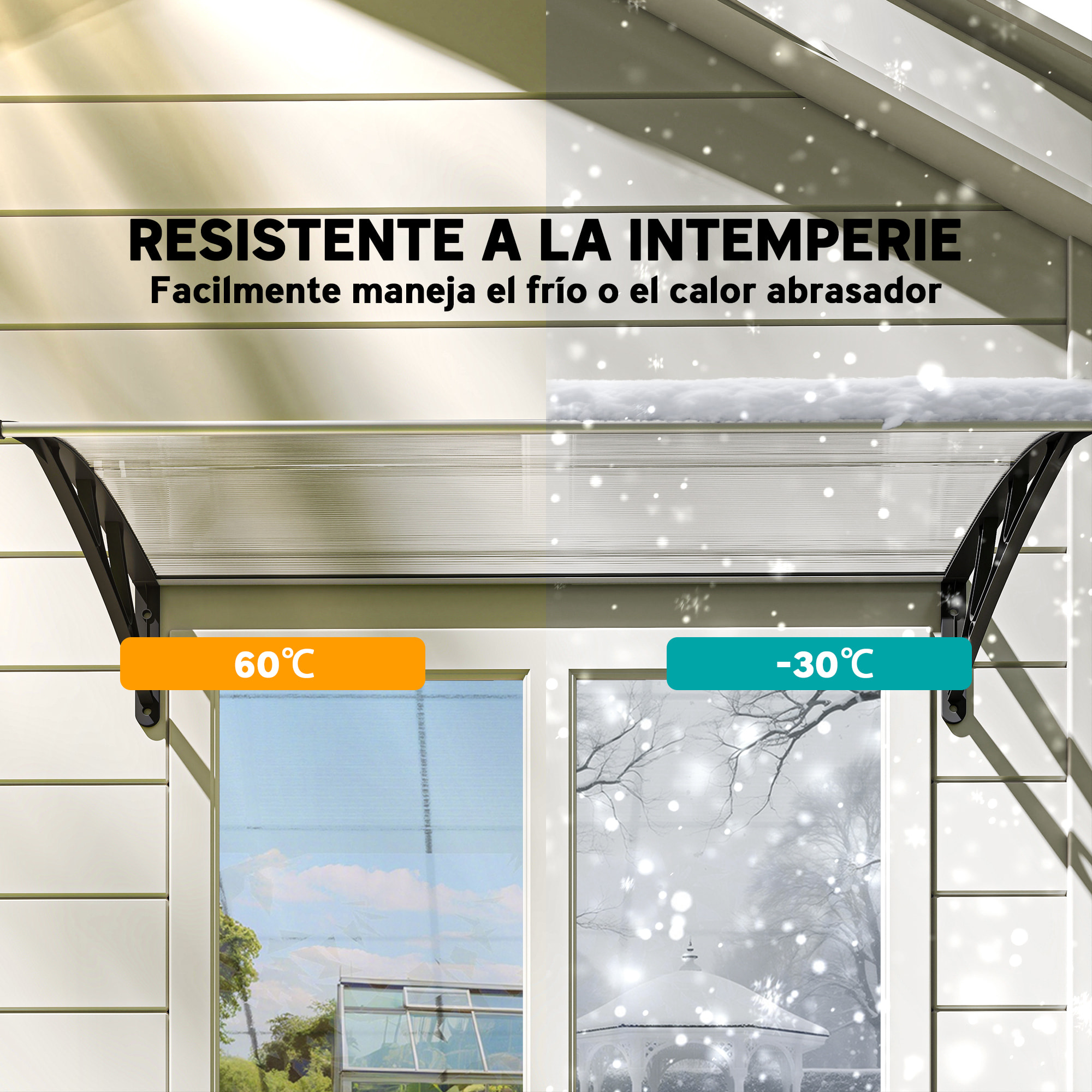 Marquesinas Exterior para Puertas y Ventanas, 110x60 cm, Tejadillo de Protección contra Sol y Lluvia, con Cubierta de Policarbonato, Barras de Aleación de Aluminio, Transparente