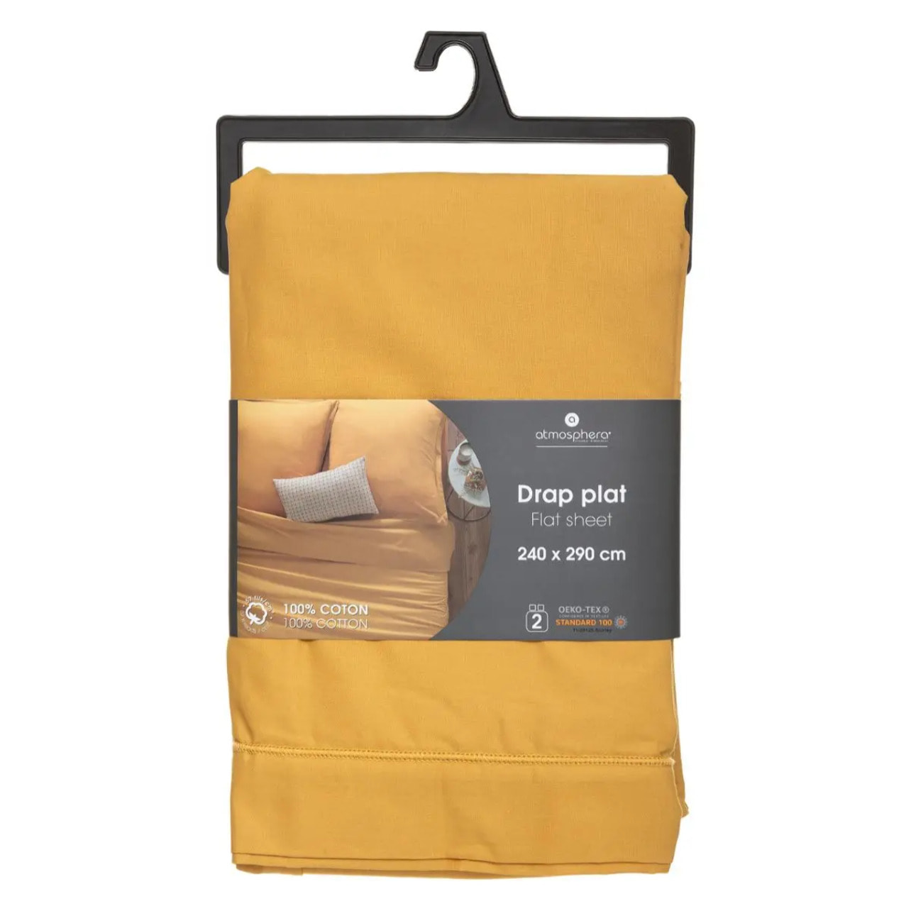 Drap en coton - jaune moutarde 240x290 cm
