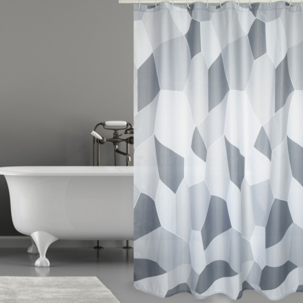 Rideau de douche Polyester ORIGAMI 180x200cm QUALITà PREMIUM Gris  - Anneaux inclus MSV