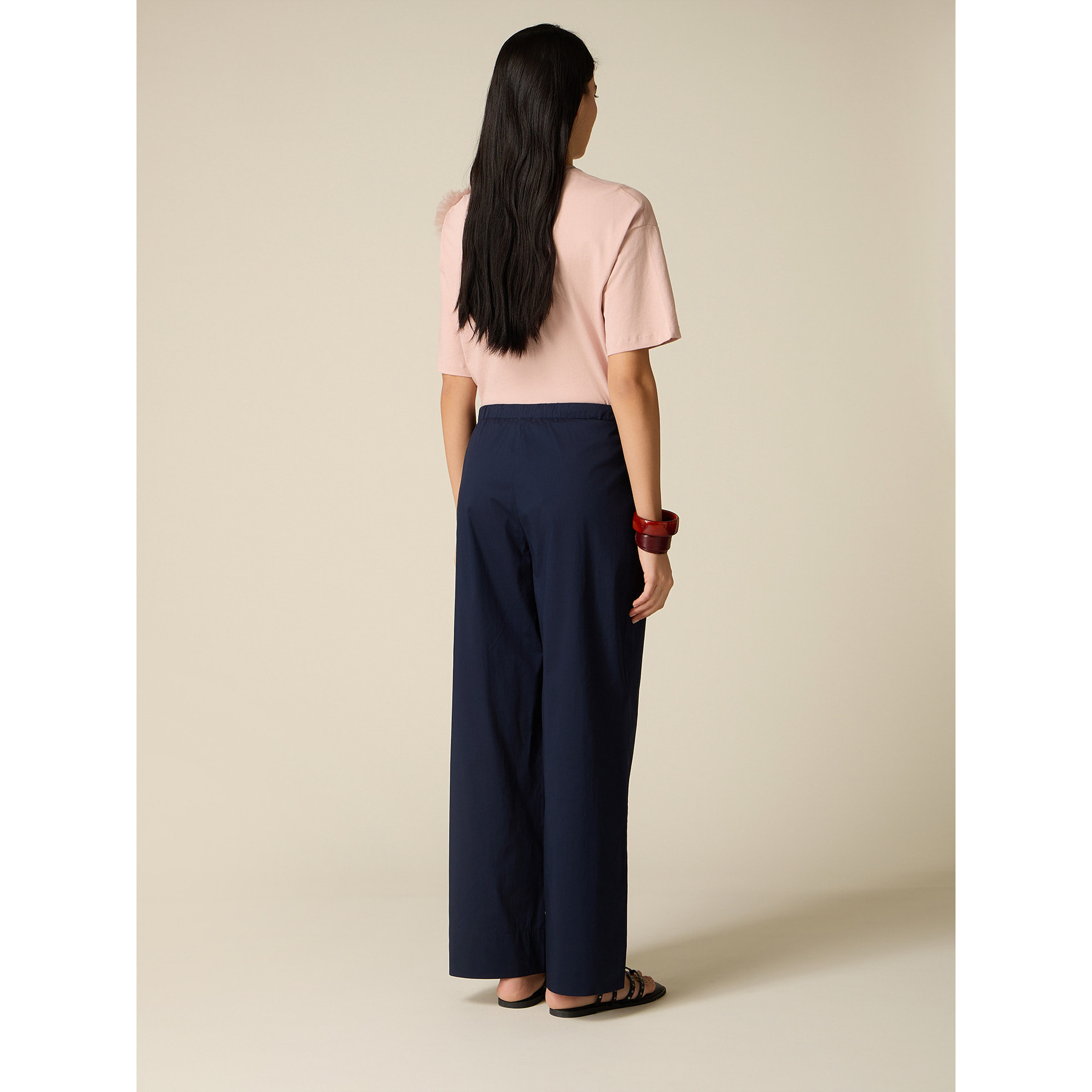 Oltre - Pantaloni palazzo in popeline - Blu