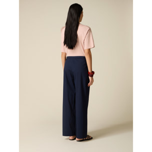 Oltre - Pantaloni palazzo in popeline - Blu