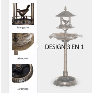 Bain d'oiseaux abreuvoir pour oiseaux jardinière 3 en 1 dim. Ø 50 x 113H cm polypropylène bronze antique