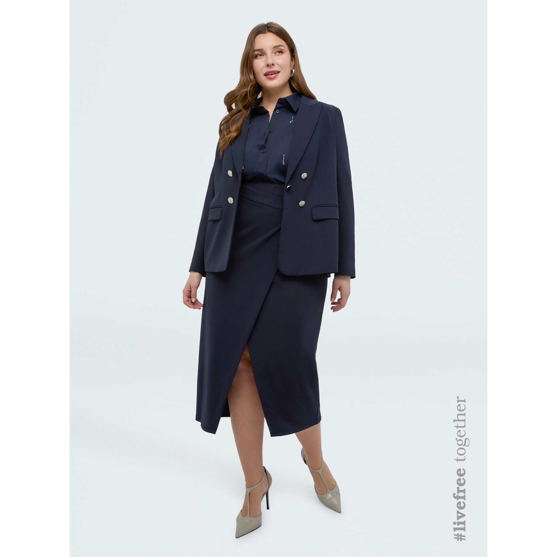 Fiorella Rubino - Blazer efecto doble botonadura en tejido stretch - Azul