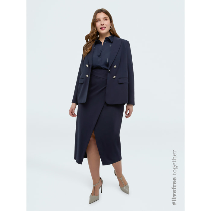 Fiorella Rubino - Blazer efecto doble botonadura en tejido stretch - Azul