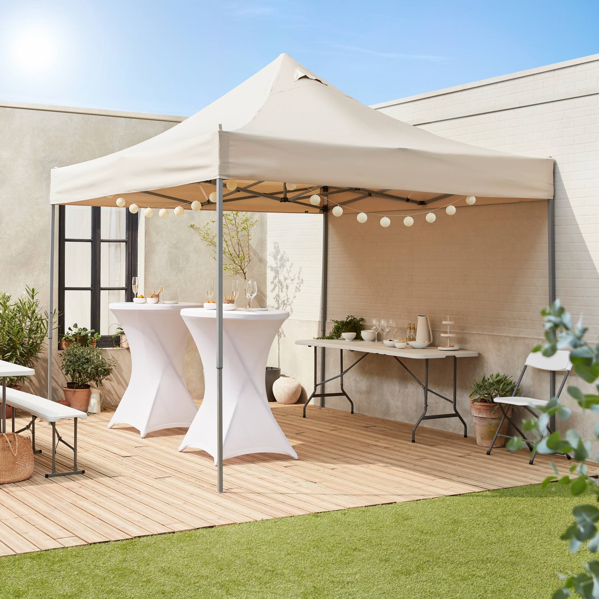 Tonnelle pliante Premium 3x3 m - Apertus Sable - Tente de jardin pop up. pergola pliable. barnum