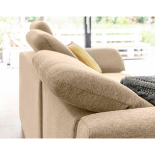 Clever - canapé d'angle gauche - 5 places - convertible avec coffre et têtières - en tissu - Beige