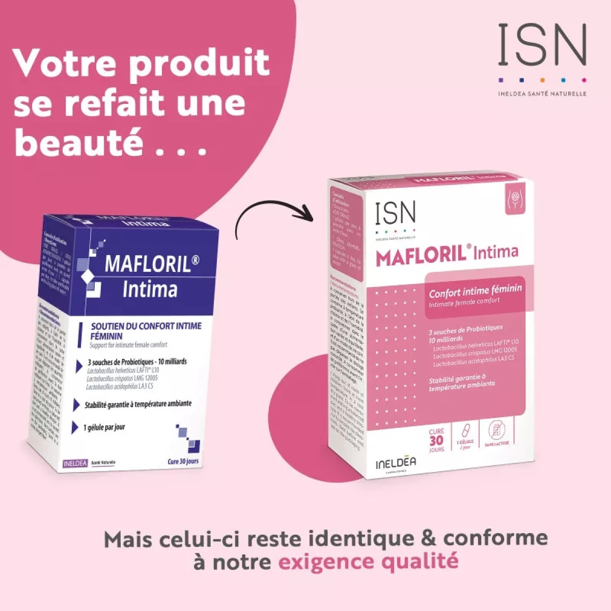 Ineldea Santé Naturelle - Mafloril Intima - Complément alimentaire naturel - Soutient du confort intime féminin - Cure de 30 j - 30 gélules végétales