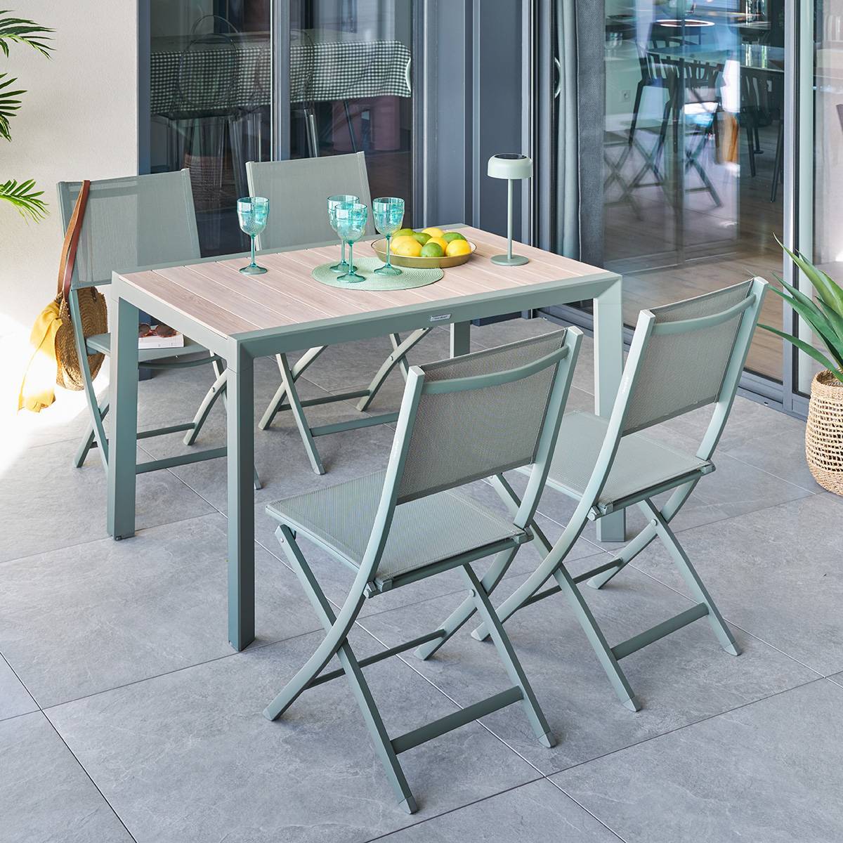 Table de jardin 4 places Evasion beige lin/laurier