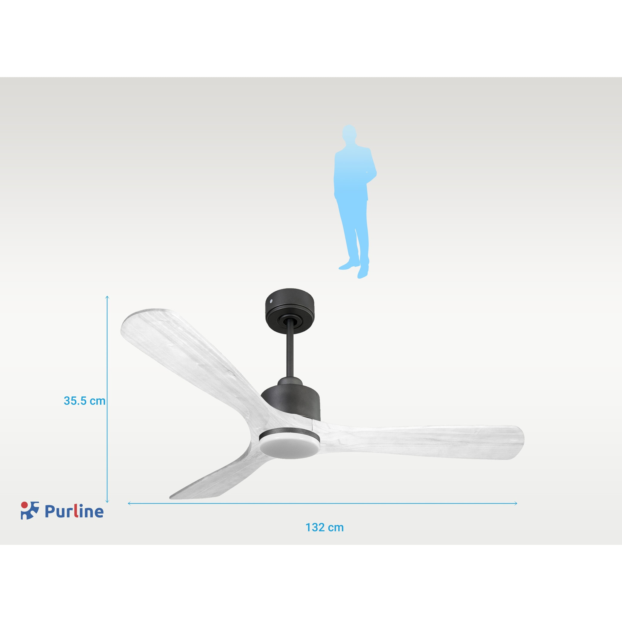 Ventilador de techo Modo Invierno/Verano Termostato Dimable Wifi Motor DC Techos Inclinados Mando a Distancia Luz tres tonos Hypersilence Memoria Vendible Shopify (AUTOMATICO) NusaD132C03LED65274 PURLINE
