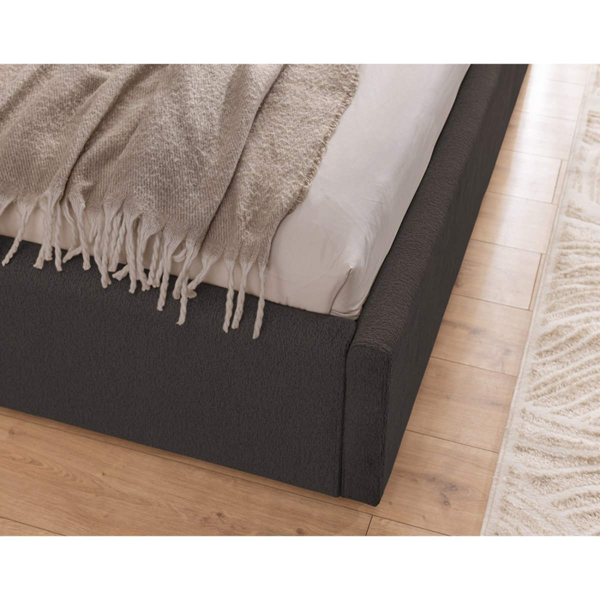 Billy - lit coffre - 160x200 cm - en tissu texturé - sommier inclus - Gris Anthracite